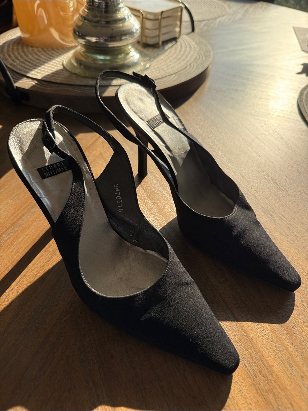 Vintage Stuart Weitzman Black Pointed-Toe Slingback Heels